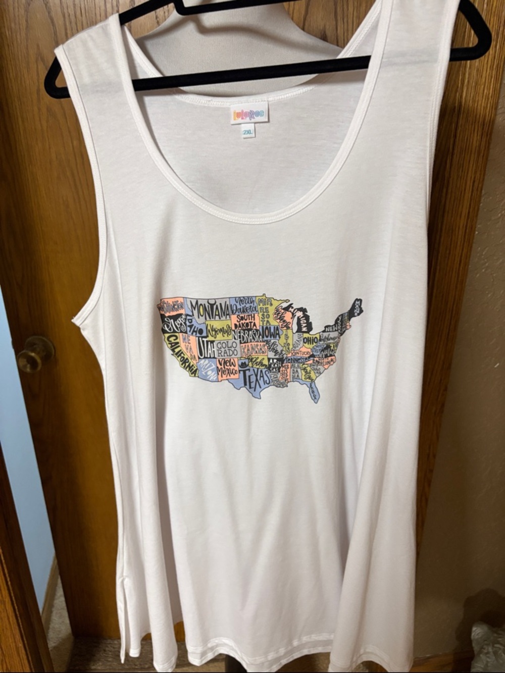 LuLaRoe White Tank Top with Multicolor USA Map Graphic